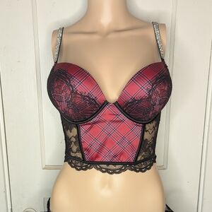 Victoria's Secret Bombshell Add 2 Cups Push Up Longline Bra in Red/Black 32C